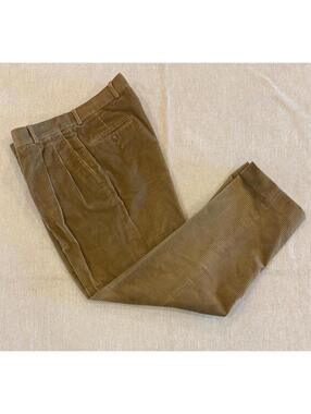 Linea Naturale Corduroy Trousers 35 x 31 Tan Wide Wale Pleated Cotton Italy